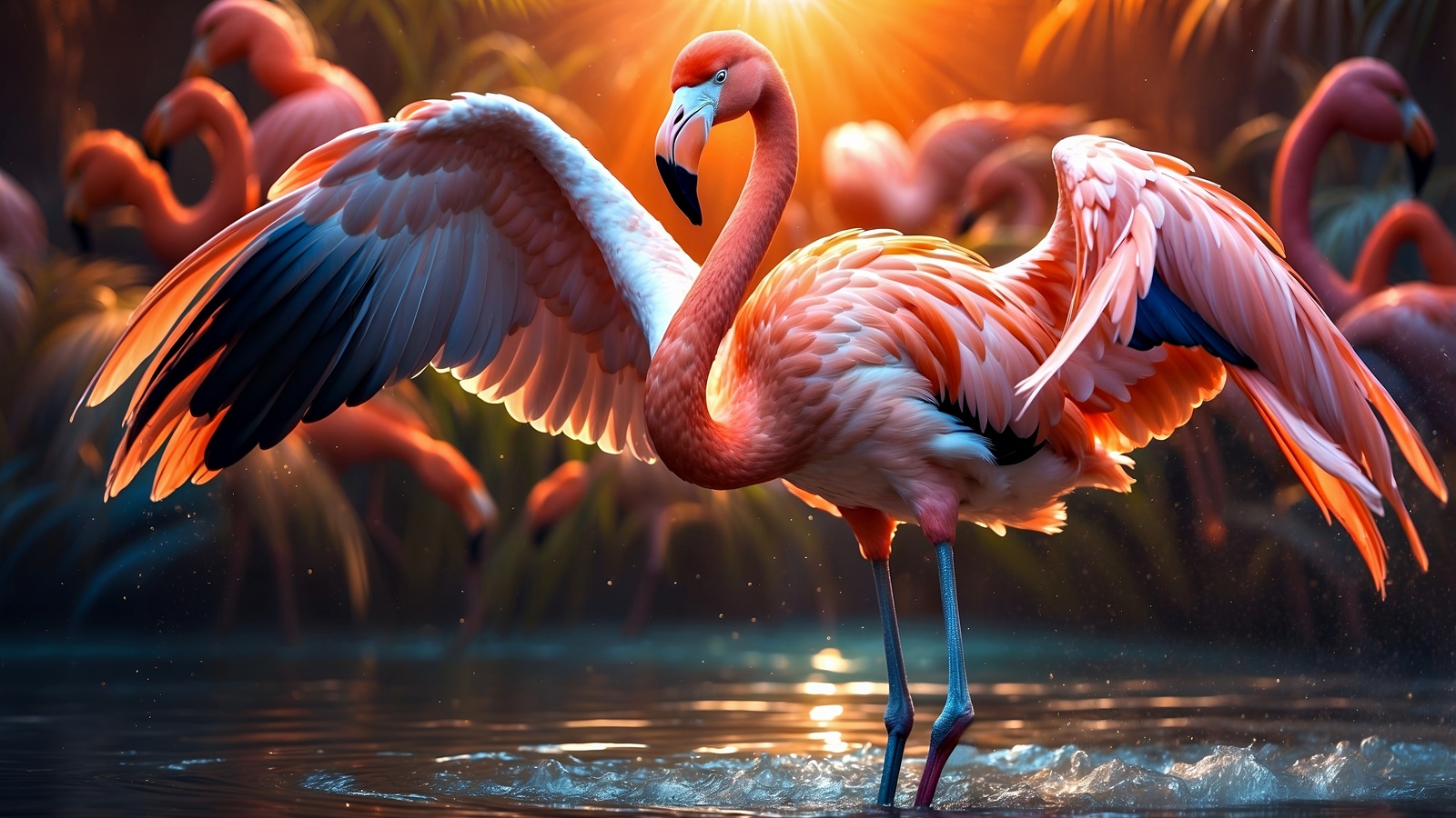 ave, flamingo, colorido, natureza